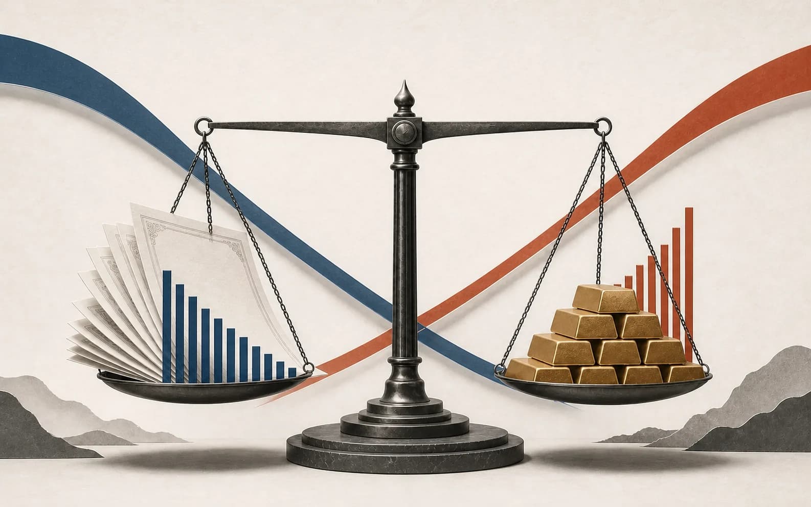 A balance comparing descending Treasury holdings with rising gold reserves